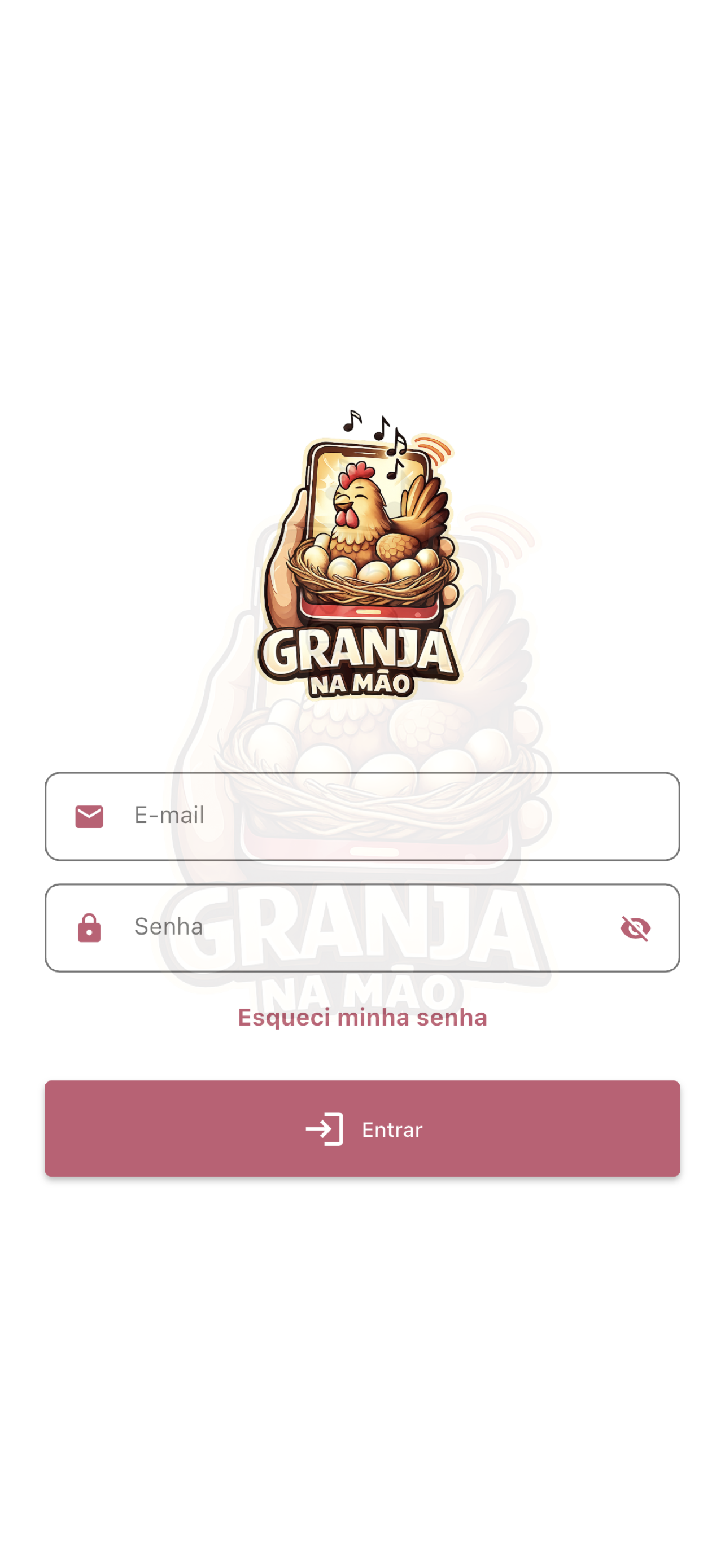 Tela de login do aplicativo Granja na Mão