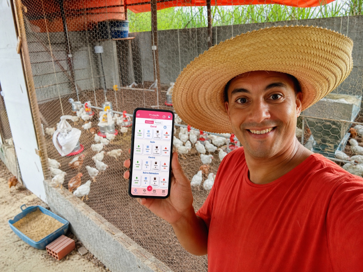 Ronny do Sitio Albuquerque usando o Granja na Mão no galpao